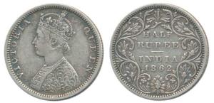 Victoria Queen, Silver ½ Rupee, 1862, B2 / II. Very Fine+, Scarce.