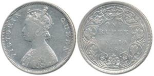 Victoria Queen, Silver Rupee, 1862, obverse type A of Half Anna (as pridmore 578) and reve
