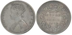 Victoria Queen, Silver Rupee, 1862, D IIa, also popularly known as 5 panel with 4 pineappl