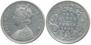 Victoria Queen, Silver Rupee, 1862, A / I / 0 / 5 dot. Very Fine+, Rare.