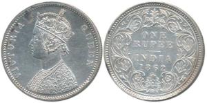 Victoria Queen, Silver Rupee, 1862, A2 / I / 1 / 1 dot. About Uncirculated, Scarce.