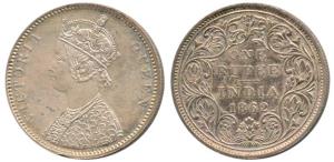 Victoria Queen, Silver Rupee, 1862, A2 / II / 0 / 0 Large Cone. About Uncirculated, Rare.