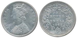 Victoria Queen, Silver Rupee, 1862, A / II / 0 / 1 dot. Very Fine+, Very Rare.