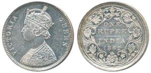 Victoria Queen, Silver Rupee, 1862, A / II / 0 / 4 dot. About Uncirculated.