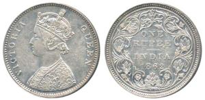Victoria Queen, Silver Rupee, 1862, A / II / 0 / 6 dot. About Uncirculated.