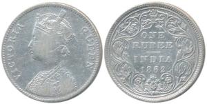 Victoria Queen, Silver Rupee, 1862, A / II / 0 / 9 dot. Fine+, Very Rare.