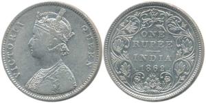 Victoria Queen, Silver Rupee, 1862, A / II / 0 / 10 dot. Fine+.