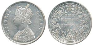 Victoria Queen, Silver Rupee, 1862, A / II / 0 / 10. About Extremely Fine, Scarce.