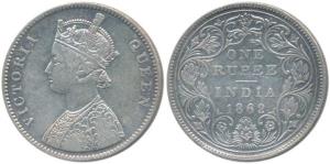 Victoria Queen, Silver Rupee, 1862, A / II / 0 / 11 dot. Very Fine+, Very Rare.