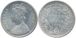 Victoria Queen, Silver Rupee, 1862, A / II / 2 / 4 dots. Very Fine+, Rare.