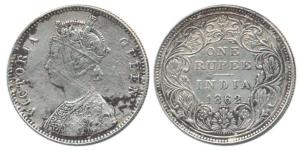 Victoria Queen, Silver Rupee, 1862, A / II / 2 / 4 dots. Fine+, Very Rare.