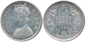 Victoria Queen, Silver Rupee, 1862, B / II / 0 / 0, with Crude rev. Uncirculated, Scarce.