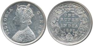 Victoria Queen, Silver Rupee, 1862, B / II / 2 / 3 dot. Extremely Fine, Rare.