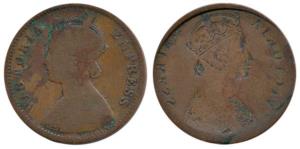 Victoria Queen, Copper ¼ Anna, Error, Brockage, nice deep and complete lakhi impression on