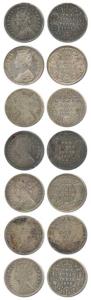 Victoria Empress, Silver 2 Annas (7), 1881, 1887, 1890, 1891, 1892, 1896 and 1901. Good to