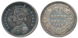 Victoria Queen, Silver ¼ Rupee, 1875, Bombay Mint, A / I No mint mark. Extremely Fine, Sca