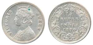 Victoria Queen, Silver ¼ Rupee, 1876, Calcutta Mint, A / I. Extremely Fine.