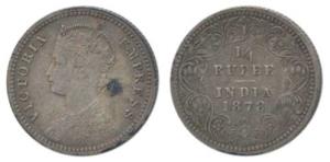Victoria Empress, Silver ¼ Rupee, 1878, Calcutta Mint, C / II. About Very Fine, Rare.
