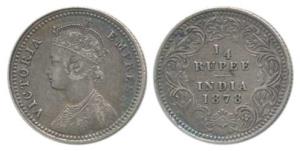 Victoria Empress, Silver ¼ Rupee, 1878, Calcutta Mint, C / II / No mint mark. Nice toning,