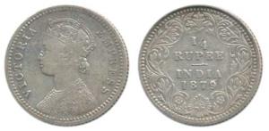 Victoria Empress, Silver ¼ Rupee, 1879, Calcutta Mint, C / II / C incuse. Very Fine, Rare.