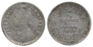 Victoria Empress, Silver ¼ Rupee, 1879, Calcutta Mint, C / II / C incuse (Prid 384). Very 