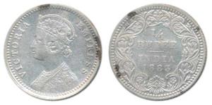 Victoria Empress, Silver ¼ Rupee, 1883, Calcutta Mint, C / II / C incuse. Very Fine+, Scar