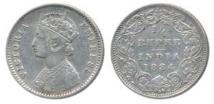 Victoria Empress, Silver ¼ Rupee, 1884, Bombay Mint, B / II / B raised. Very Fine.