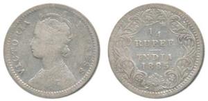 Victoria Empress, Silver ¼ Rupee, 1885, Calcutta Mint, C / II / C incuse. Fine+.