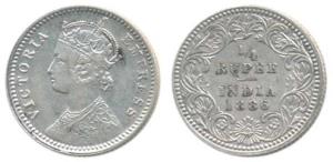 Victoria Empress, Silver ¼ Rupee, 1886, Calcutta Mint, C / II / C incuse. Very Fine+.