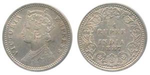 Victoria Empress, Silver ¼ Rupee, 1887, Calcutta Mint, C / II / C incuse. About Extremely 
