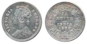 Victoria Empress, Silver ¼ Rupee, 1890, Calcutta Mint, C / II / C incuse. Very Fine+.