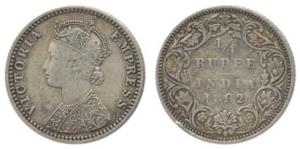 Victoria Empress, Silver ¼ Rupee, 1892, Bombay Mint, C / I / B incuse. Very Fine.