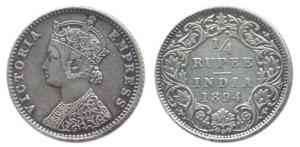 Victoria Empress, Silver ¼ Rupee, 1894, Bombay Mint, C / I / B incuse. About Extremely Fin