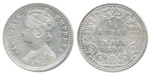 Victoria Empress, Silver ¼ Rupee, 1896, Calcutta Mint, C / II / C incuse. Extremely Fine.