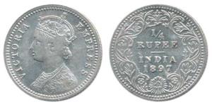Victoria Empress, Silver ¼ Rupee, 1897, Calcutta Mint, C / II / C incuse. Very Fine+.