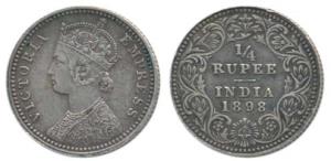 Victoria Empress, Silver ¼ Rupee, 1898, Calcutta Mint, C / II / C incuse. Extremely Fine.