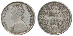 Victoria Empress, Silver ½ Rupee, 1878, Calcutta Mint, A / I / No mint mark (Prid 262). Fi