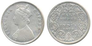 Victoria Empress, Silver ½ Rupee, 1879, Calcutta Mint, A / I / C incuse. Fine+, Very Rare.