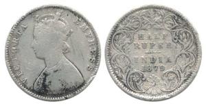 Victoria Empress, Silver ½ Rupee, 1879, Calcutta Mint, A / I / C incuse. Fine, Very Rare.
