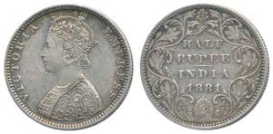 Victoria Empress, Silver ½ Rupee, 1881, Bombay Mint, B2 / II / dot. Very Fine+, Very Rare.