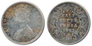 Victoria Empress, Silver ½ Rupee, 1882, Bombay Mint, B2 / II / dot. Very Fine+, Rare.