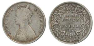 Victoria Empress, Silver ½ Rupee, 1885, Calcutta Mint, A / I / C incuse. Fine+, Rare.