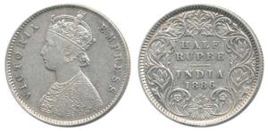 Victoria Empress, Silver ½ Rupee, 1886, Calcutta Mint, A / I / C incuse. Very Fine, Scarce