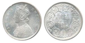 Victoria Empress, Silver ½ Rupee, 1887, Calcutta Mint, A / I / C incuse. Uncirculated, Rar
