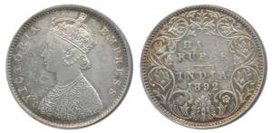 Victoria Empress, Silver ½ Rupee, 1892, Bombay Mint, A / I / B incuse. Very Fine+, Scarce.