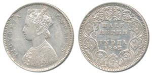 Victoria Empress, Silver ½ Rupee, 1893, Calcutta Mint, A / I / C incuse. Very Fine+, Rare.
