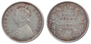 Victoria Empress, Silver ½ Rupee, 1894, Bombay Mint, A / I / B incuse (Prid 304). Very Fin