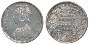 Victoria Empress, Silver ½ Rupee, 1896, Calcutta Mint, A / I / C incuse. Very Fine+, Scarc