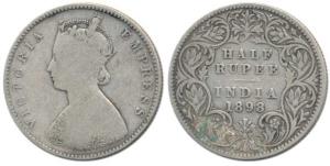 Victoria Empress, Silver ½ Rupee, 1898, Calcutta Mint, A / I / C incuse. Fine+, Rare.