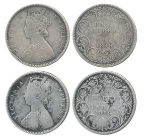 Victoria Empress, Silver ½ Rupee (2), 1899, Bombay Mint, A / I / inverted B incuse. Fine+ 